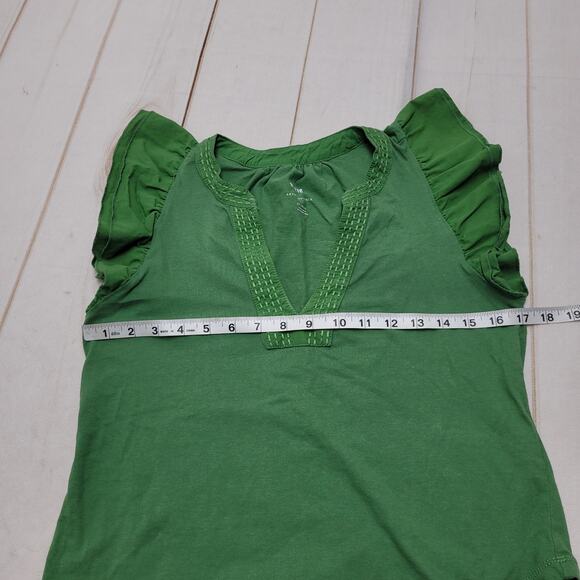 Maeve Anthropologie green flutter cap sleeve top blouse V neck stitched - Picture 4 of 8